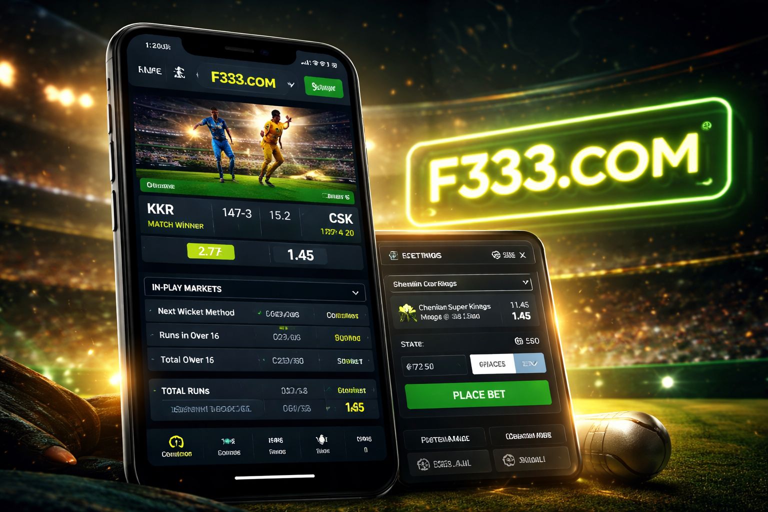 F333 COM স্পোর্টসবুক — স্মার্টফোন স্ক্রিনে লাইভ ক্রিকেট অডস প্রদর্শন